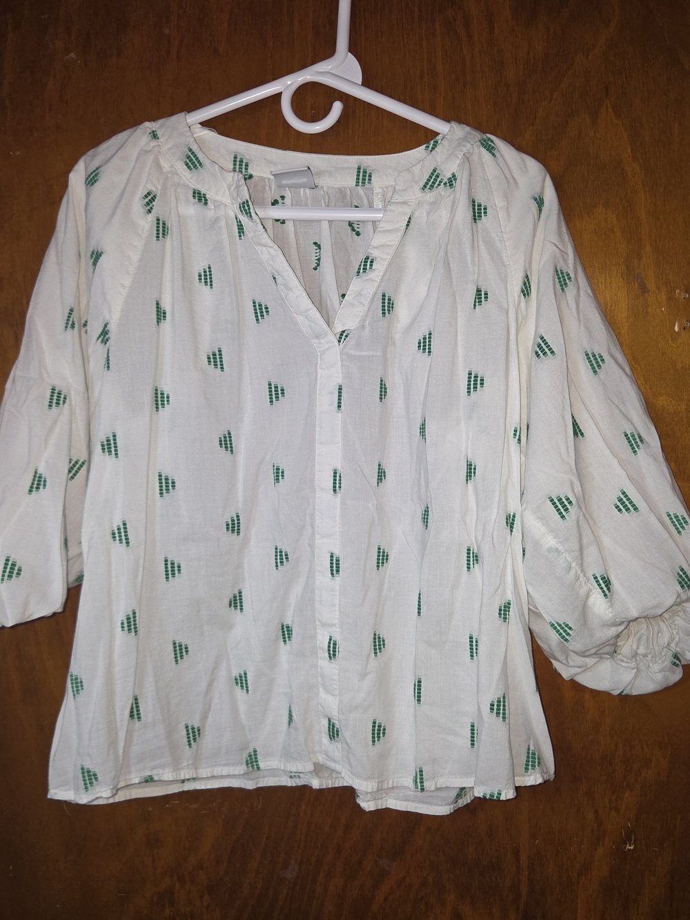 ​Sonoma Goods For Life Green Embroidered Balloon Sleeve Blouse - Size M
